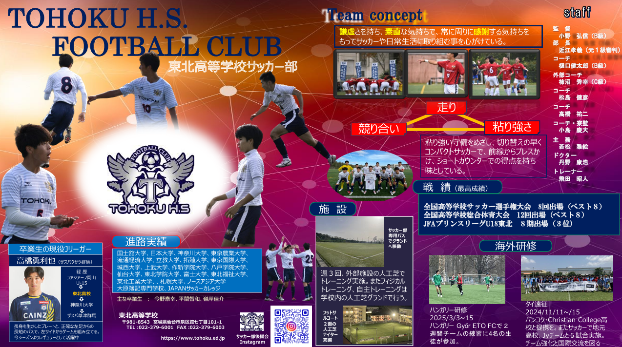 東北高校 男子サッカー部「部活動体験会（中学3年生対象）」のお知らせ 